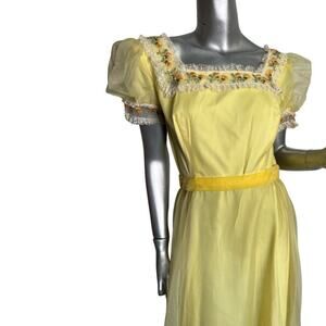 1970S Regency Era Inspired Yellow Romantic Maxi Dress Small